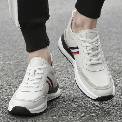 Men's shoes striped invisible inner height increasing shoes 8cm thick bottom white shoes 6 breathable trendy cowhide sneaker casual board shoes