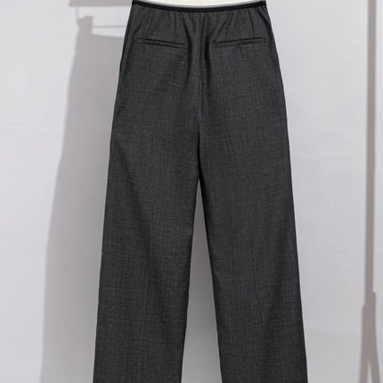 Wool suit pants comfortable elastic waist high-end women's straight wide leg pants women's drop feeling all-match slim casual women's pants