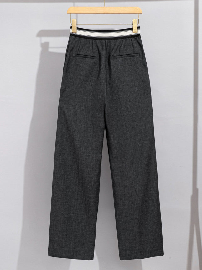 Wool suit pants comfortable elastic waist high-end women's straight wide leg pants women's drop feeling all-match slim casual women's pants
