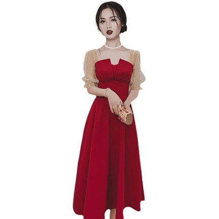 Toast Dress Bride wine red Summer dress Women Usually Wear High-end Wedding Engagement Door Dress