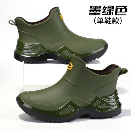 Military Green Trendy Cool Fashion Men's Short Rain Boots Sports Style Men's Waterproof Rubber Shoes Thickened Widened Non-Slip Men's Foreign Trade Rain Boots