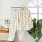 Crepe women's long set bear and rabbit house-beige ll / M