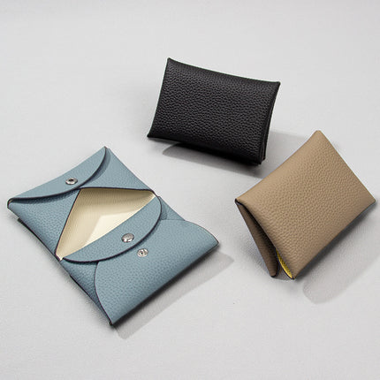New Style Top Layer Cowhide Mini Coin Purse Card Bag Integrated Japanese Style Small Contrast Color Niche Buckle Leather Coin Bag