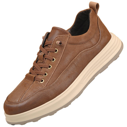 Four Seasons Light Soft Leather Cowhide Plaid and Trbottomy Young Men's Leather Shoes Elastic Slip-On Lazy Driving Light Casual Shoes