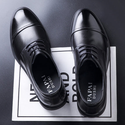 2025 New Model Business Formal Leather Shoes with Hidden Height Increase for Men, Made of Top-Layer Cowhide, Wear-Resistant, Non-Slip Derby Shoes in British Style