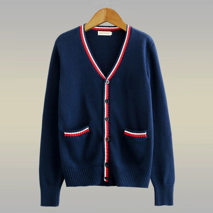 In-Stock Autumn and Winter Thick College-Style V-Neck Cardigan Unisex School Uniform Sweater Jacket Student Long-Sleeve Knitwear