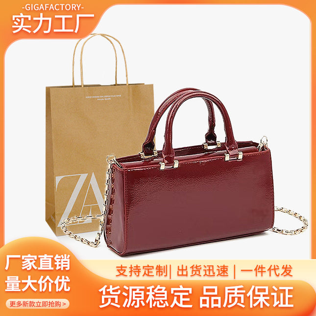 Za's New Autumn and Winter Women's Bag, Deep Red High-Quality Mini One-Shoulder Cross-Body Handbag, Chain Small Square Bag