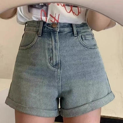 Nostalgic Blue Denim Shorts for Women, High-Waisted Summer Plus Size, Slimming Pear-Shaped Figure, A-Line Hot Pants