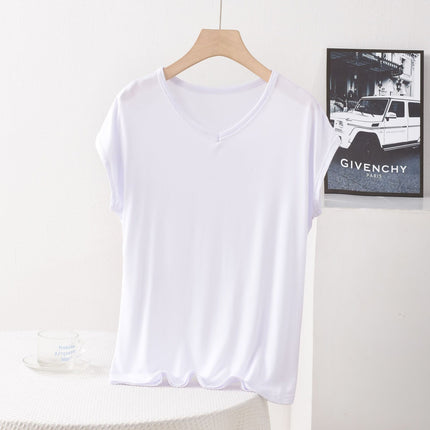 V-neck Modal Short-sleeved T-shirt Women's Summer Thin Loose plus size chubby girl 100.00kg Base Shirt Top Wide Shoulder Vest