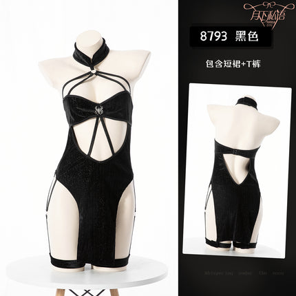 New sexy lingerie sexy COS shiny cheongsam hot hollow split role play uniform temptation suit