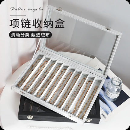 Jewelry Box Necklace Storage Box with Lid Split Dustproof Storage Pearl Necklace Bracelet Stall Display Necklace Box