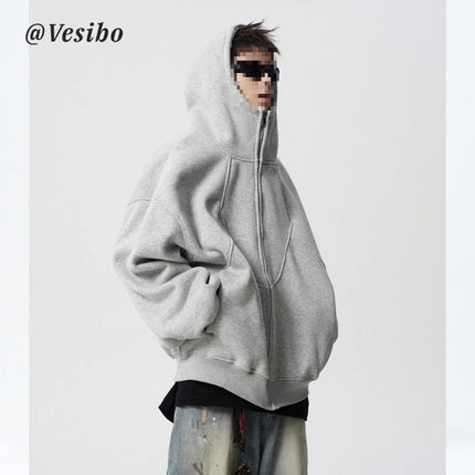 American-Style Heavy Deconstructed Hooded Jacket for Men, Spring Trendy Brand Design Patchwork Sweatshirt, High Street Cool Couple Hoodie