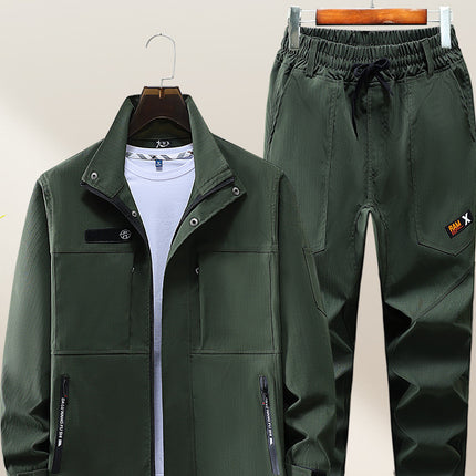 Work Clothes suit Men's Spring and Autumn Wear-Resistant Workwear Labor Suit Elastic Camouflage Suit Thickened Auto Repair Training Suit Outdoor