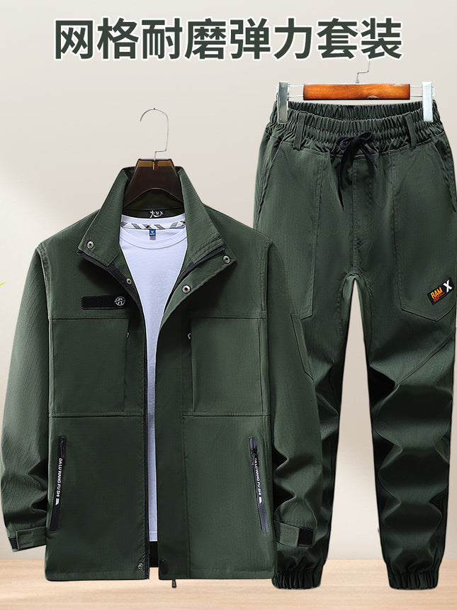 Work Clothes suit Men's Spring and Autumn Wear-Resistant Workwear Labor Suit Elastic Camouflage Suit Thickened Auto Repair Training Suit Outdoor