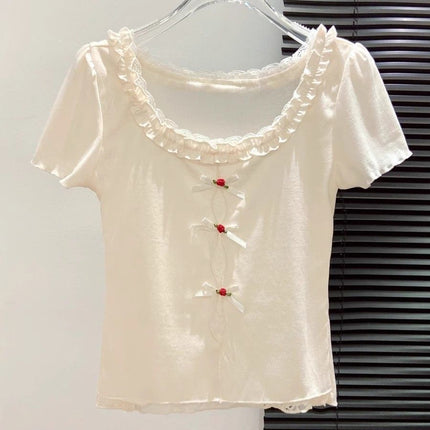 Short-Sleeve T-Shirt for Women, Summer, Beautiful and Stylish Design, Unique and Eye-Catching, Ruffled Short Top