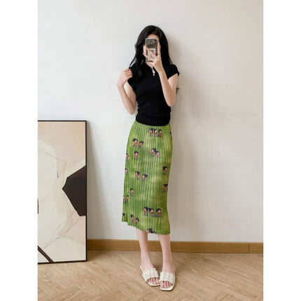 Original Real Photograph National Style Beaded Hollow Knit Sweater Q Edition Tang Palace Night Banquet New Chinese Miyake Pleated Skirt