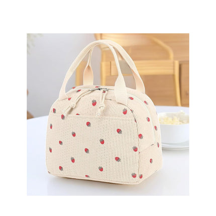 Cross-Border Hot-Selling Corduroy Strawberry Large-Capacity Lunch Bag Travel Business Trip Spring Outing Picnic Ice Bag Work Thermal Bag