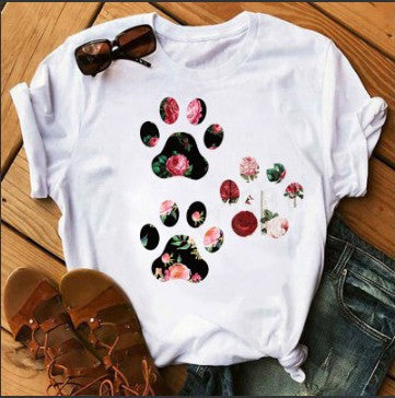 Short Sleeve foreign trade in stock Amazon AliExpress European and American T graphic dog Paw Printing cute fashion short sleeve T-shirt