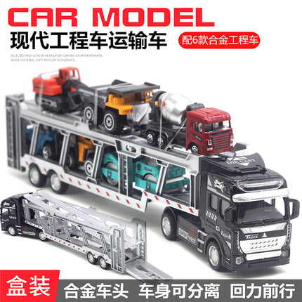 English packaging cross-border children alloy car vehicle trailer fire truck tank excavator pull back toy car