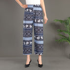 Blue elephant ice silk nine-point straight floral pants / One size fits all ( 45~85kg )
