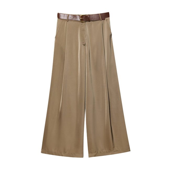 Z Foreign Trade Cross-Border Old Money Style Women's Clothing 2025 New Ins-Style Wide-Leg Pants with Belt, Silk Satin Casual Long Trousers