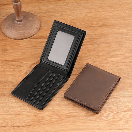 Crazy Horse Leather Wallet Men's Short Wallet Carbon Fiber Genuine Leather Amazon Source Anti-theft Brush Men's Cowhide Card Holder