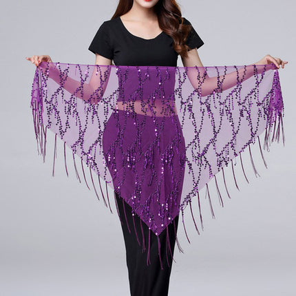 in stock Dance Suit Sequins Tassel Triangle Towel Table Performance Hip Towel Practice Waist Chain Waist Towel Belly Dance Waist Chain Europe and America