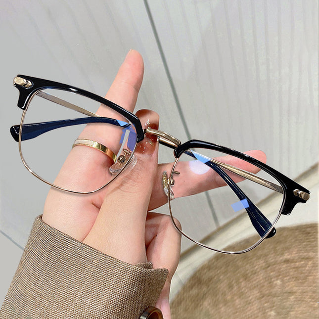 Half Frame Glasses Frame for Women Ultra Light Pure Titanium Transparent Grey Myopia Lens Titanium Frame Retro Cat Ear Eye Frame for Men