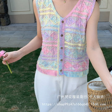 Real shot 2025 spring new women's chic colorful holiday horse clip sling all-match outer vest