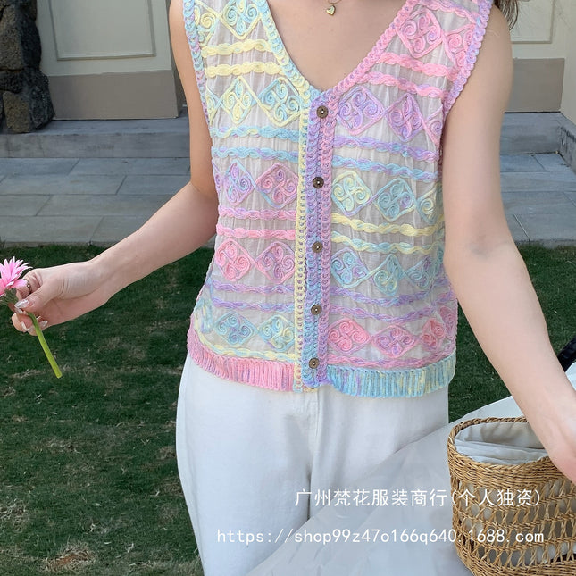 Real shot 2025 spring new women's chic colorful holiday horse clip sling all-match outer vest