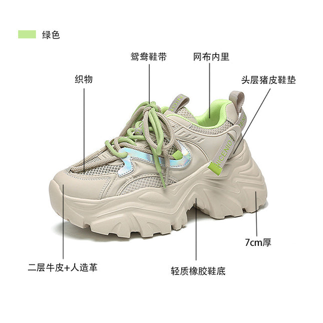New Spring Shoes, Thick-Soled Women's Shoes, Versatile Height-Increasing Shoes, Non-Slip, Breathable, Lightweight Dad Shoes, Mesh Sneakers for Women