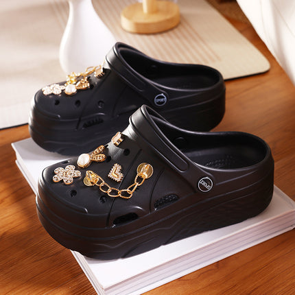 Cute Cartoon Plastic Shoes, Flower Hole Shoes, Women's Summer Outer Wear, Non-Slip Toe-Toe Slippers, Fashionable Casual Sandals