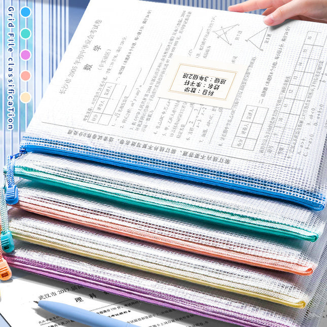 A4 Zipper Bag File Bag Office Transparent Waterproof Information Bag Folder Stationery Bag Test Paper Storage Bag Study Bag