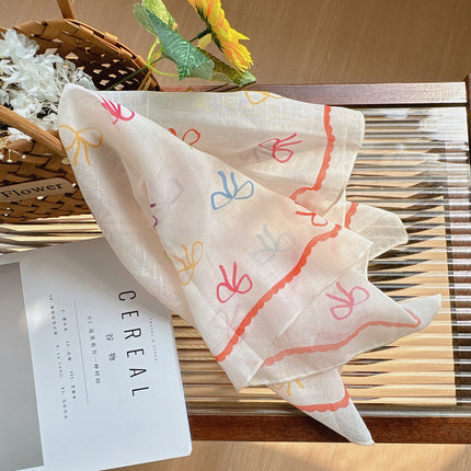 Celebrity style cotton and linen square scarf women's 58cm lightweight breathable small scarf Beautiful atmosphere photography accessories headscarf