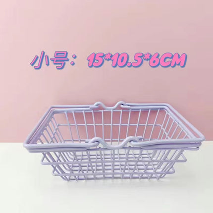 Ins Iron Cute Pink Girl Desktop Storage Basket Mini Trolley Shopping Cart Props Sundries