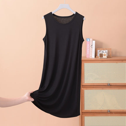 Modal Vest Dress Nightgown Women's Bottoming Skirt Summer Large Size Thin Sleeveless Mid-Length Skirt Fat mm 100kg Dress