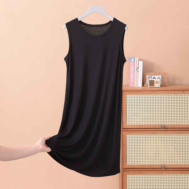 Modal Vest Dress Nightgown Women's Bottoming Skirt Summer Large Size Thin Sleeveless Mid-Length Skirt Fat mm 100kg Dress