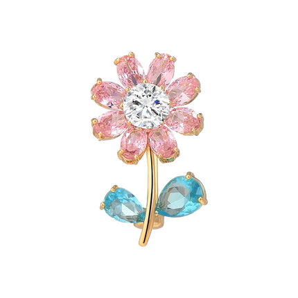Clear and Cute Pink and Blue Zirconium Flower Brooch, Shiny Niche Exquisite Corsage, Anti-Exposure Fixed Clothing Pin Accessories