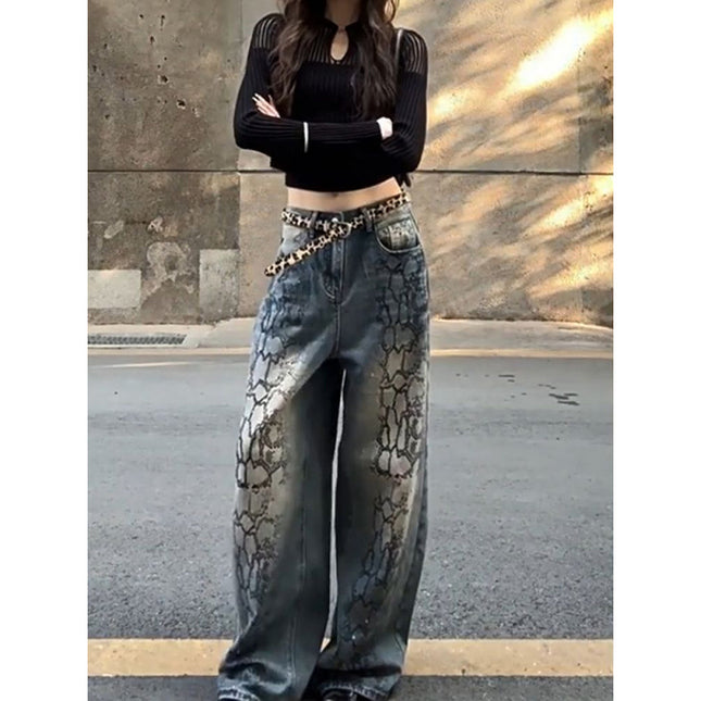American Vintage plus size Graffiti Painted Jeans Children Spring Spice High Street Hiphop Hip Hop Mop Pants