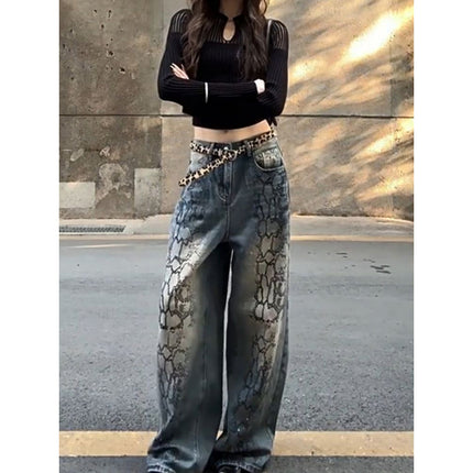 American Vintage plus size Graffiti Painted Jeans Children Spring Spice High Street Hiphop Hip Hop Mop Pants