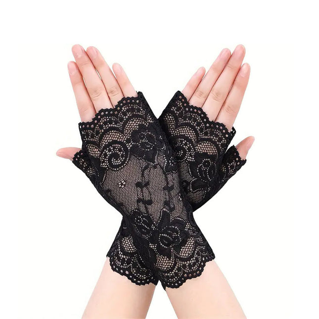 Sun Protection Gloves Women's Short Summer Thin Cycling Breathable Lace Touch Screen Ice Silk Electric Vehicle Gloves Wholesale Bride