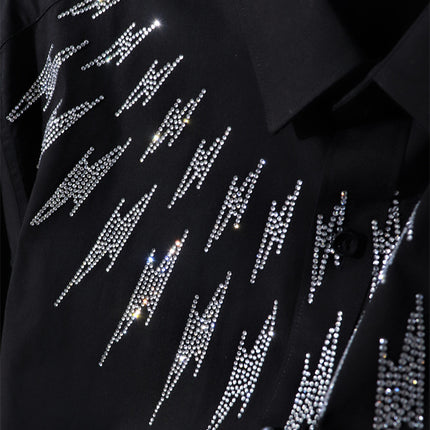 Heavy industry hot drilling front and rear lightning long-sleeved shirt shirt fat guy single wear outer wear personality niche plus size