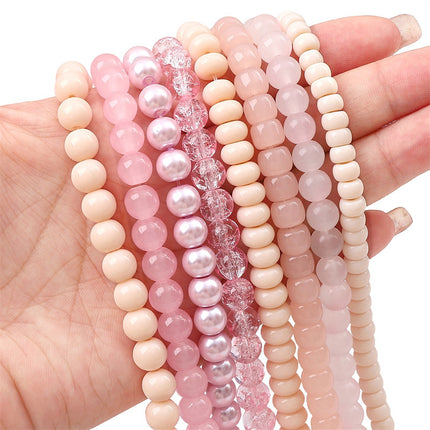 Glass Pink Transparent Solid Color Round Beads Crystal Beads Wheel Beads Slub Handmade Bracelet Bracelet Necklace Jewelry