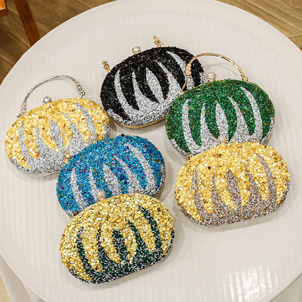 New Pumpkin Women's Bag Cross-border Explosion Diamond-encrusted Oval Bag European and American Fashion Evening Bag
