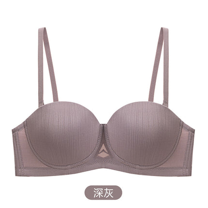 in stock sexy underwear women's half cup smooth seamless bra with steel ring small chest gathered strapless underwear bra