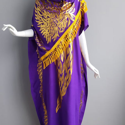 (In-Stock Cross-Border Exclusive) Popular African Robe Set with Rayon Gold-Stamped Large Headscarf, Loose Fit