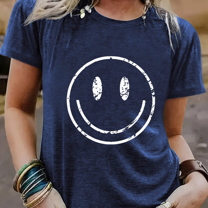 Amazon European and American summer women's smiling face pattern round neck short sleeve casual fashion T-shirt foreign trade women's explosive