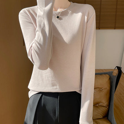 Autumn and Winter New Velvet Bottoming Knitwear for Women, Warm Cotton, Classy Quality Round Neck, Simple and Versatile Inner Long-Sleeved Knitwear