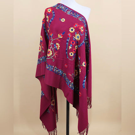 Ethnic Style Border Cashew Embroider Flower 300g Scarf Imitation Cashmere Gift Shawl Travel Cloak Warm Shawl