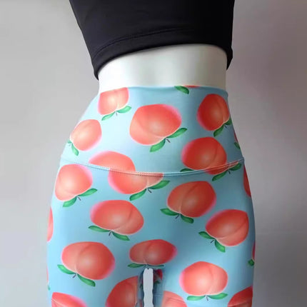High-Waisted Butt-Lifting Naked-Feel Brushed Yoga Shorts Voxy Printed Summer High-Elastic Quick-Drying Three-Quarter Pants